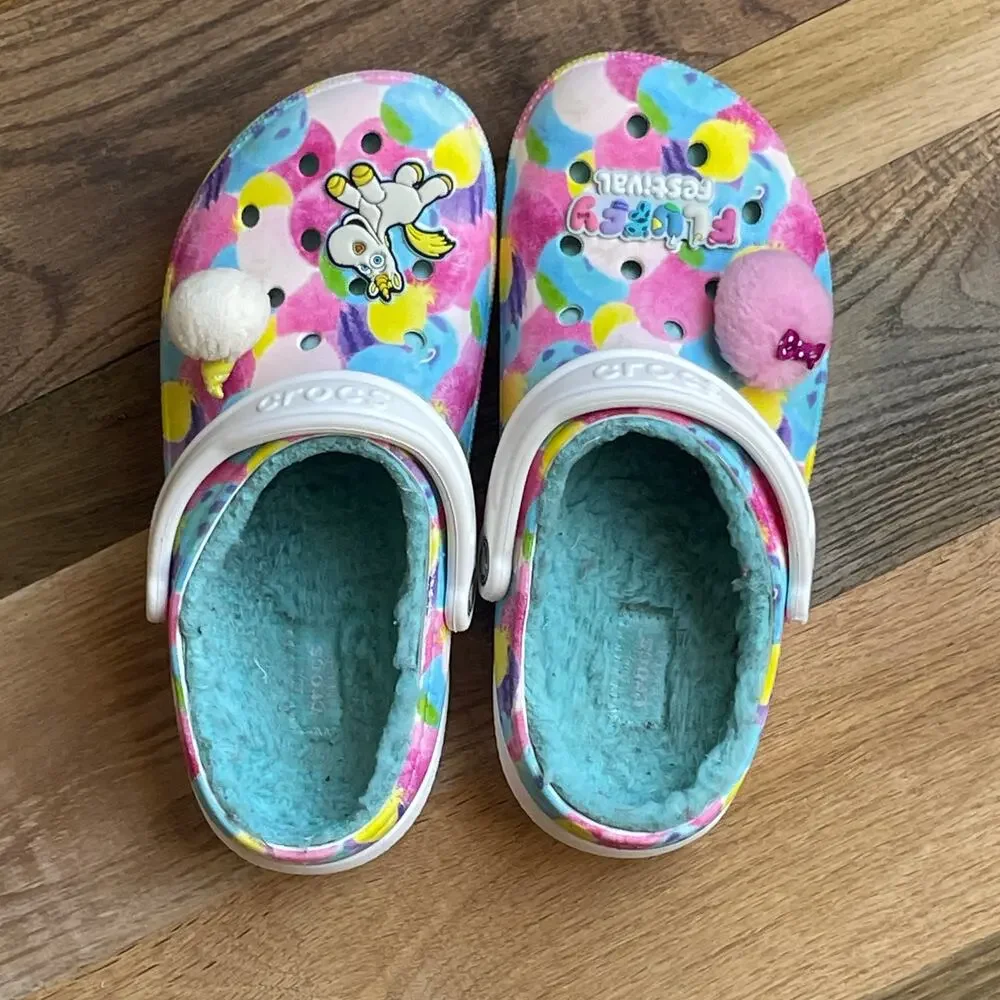 Crocs Disney Pixar Fluffy Festival Clogs M9 W11 Toy Story Unicorn Lined